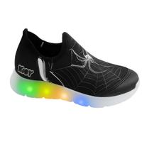 Tênis Infantil Led Menino Kidy Pisca Flex Aranha Preto Prata