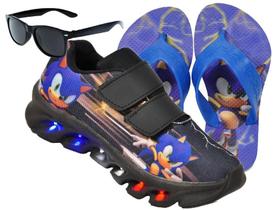 Tênis Infantil Led Sonic Luzinha Meninos + Chinelo + Óculos