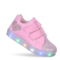 Tenis Infantil Luz Led Coração Calçado de Menina Glitter