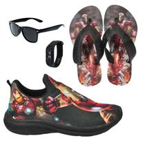 Tênis Infantil Masculino Calce Fácil Escolar Menino Personagem +Chinelo+Óculos+Relógio Tênis Infantil Masculino Calce Fácil Escolar Menino Personagem +Chinelo+Óculos+Relógio