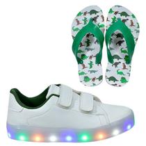 Tênis Infantil Masculino Com Led Casual Moderno Confortável Novo +Chinelo
