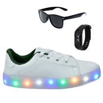 Tênis Infantil Masculino De Led Casual Confortável Estiloso Básico Cadarço +Óculos+Relógio