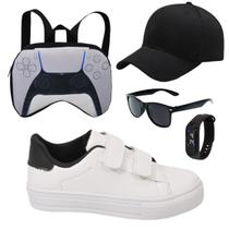 Tênis Infantil Masculino Escolar Casual Menino Novo Óculos+Relógio+Boné+Mochilinha/Manete