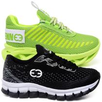 Tênis Infantil Masculino Esportivo Modelos Diferentes - Kit 2 Pares Verde/Preto