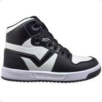 Tênis Infantil Masculino Preto e Branco Cano Alto Skate