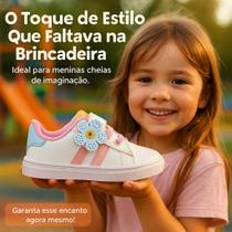 Tênis Infantil Menina Branco com Flor Detalhe Floral Estiloso e Confortável 20 - 27 ENVIO RAPIDO Tênis Infantil Menina Branco com Flor Detalhe Floral Estiloso e Confortável 20 - 27 ENVIO RAPIDO