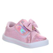 Tenis Infantil Menina Calçado Rosa Mary Laço de Brilho Glitter Holográfico