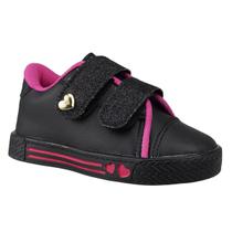 Tênis Infantil Menina Casual Preto Rosa Detalhe Dourado Coração Delicada Volta as Aulas Confortável Tênis Infantil Menina Casual Preto Rosa Detalhe Dourado Coração Delicada Volta as Aulas Confortável