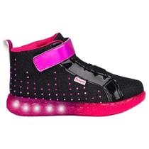 Tênis Infantil Menina de Led Cano Médio PAMPILI Sneaker Preto e Pink Original - Mk-670033