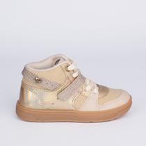 Tenis Infantil Menina Kidy Astral Dourado Delicado Moderno Flex Anatômico Antiderrapante Brilho