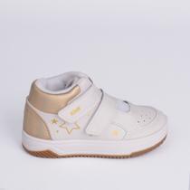 Tênis Infantil Menina Kidy Happy Cano Alto Estrelas Branco Dourado Delicado Moderno Tênis Infantil Menina Kidy Happy Cano Alto Estrelas Branco Dourado Delicado Moderno