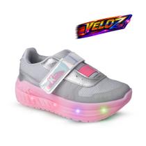 Tênis Infantil Menina Kidy K360 Veloz Prata Rosa Rodinhas Removíveis Luz LED Pisca Confortável - Tênis Infantil Menina Kidy K360 Veloz Prata Rosa Rodinhas Removíveis Luz LED Pisca Confortável -