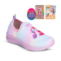 Tênis Infantil Menina Kidy Ultra Flex Rosa Calce Fácil Unicórnio Casual Confortável Leve Anatômico -