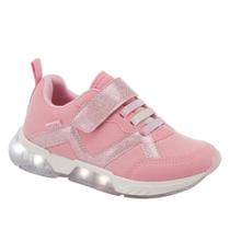 Tênis infantil menina klin led light rosa doce