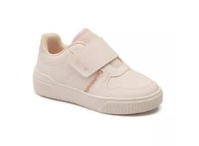 Tênis Infantil Menina Klin Sky 317 - Off White e Rosa Claro com tiras autocolantes Tênis Infantil Menina Klin Sky 317 - Off White e Rosa Claro com tiras autocolantes