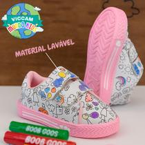 Tênis Infantil Menina Para Colorir Casual Volta as Aulas Confortável Macio Fechamento Fácil Tênis Infantil Menina Para Colorir Casual Volta as Aulas Confortável Macio Fechamento Fácil