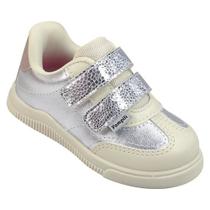 Tênis Infantil Menina Pom Pom Prata/Bege - Pampili