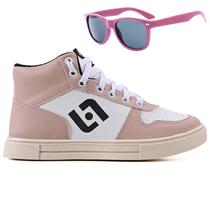 Tenis Infantil Meninas Botinha Cano Alto Escolar Casual Basico + Oculos