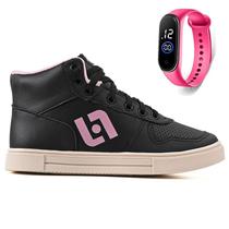 Tenis Infantil Meninas Botinha Cano Alto Escolar Casual Basico + Relogio