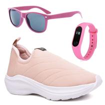 Tenis Infantil Meninas Calce Facil Leve Tipo Meia + Oculos Relogio