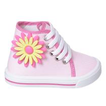 Tenis Infantil Meninas Cano Alto Enfeite Girassol Macio e Confortavel