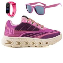 Tenis Infantil Meninas Escolar Casual Calce Facil LIGHT+ Oculos + Relogio