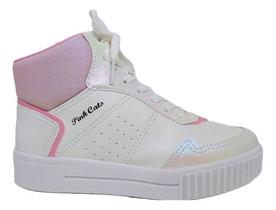 Tênis infantil meninas pink cats cano alto branco original Tênis infantil meninas pink cats cano alto branco original