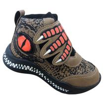 Tênis Infantil Menino Botinha Dinossauro Luz Led que Pisca Confortável