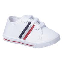 Tênis Infantil Menino Branco Listra Azul