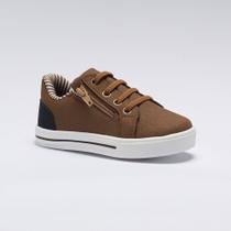 Tênis Infantil Menino Casual Cadarço Elástico Zíper Marrom