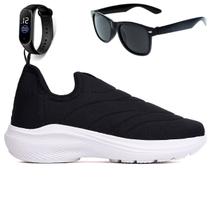 Tenis Infantil Menino e Menina Calce Facil Preto e Preto e Óculos e Relógio