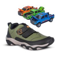 Tênis Infantil Menino Kidy Play Respitec Preto Verde Laranja com tiras autocolantes -