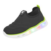 Tênis Infantil Menino Slip Molekinho Led Lycra- Preto/ Verde