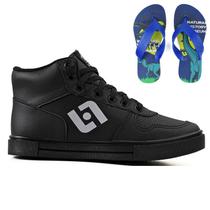 Tenis Infantil Meninos Botinha Cano Alto Escolar Casual Basico + Chinelo