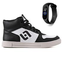 Tenis Infantil Meninos Botinha Cano Alto Escolar Casual Basico + Relogio