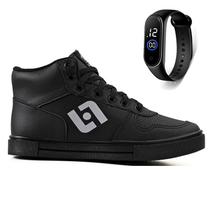 Tenis Infantil Meninos Botinha Cano Alto Escolar Casual Basico + Relogio