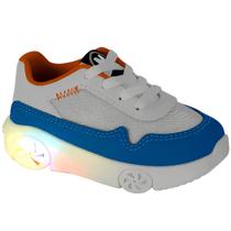 Tênis Infantil Molekinho Casual Carrinho Com Led Branco E Azul Escolar Escola Colegial Colégio Original Menino Masculino VoltasàsAulasCalceFácil