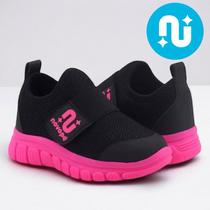 Tênis Infantil Novopé Textil Preto + Pink - Tênis Infantil Novopé Textil Preto + Pink -