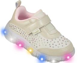 Tênis Infantil Nude Led Moda Baby tiras autocolantes Pampili Pom Pom Laço Kids Menina