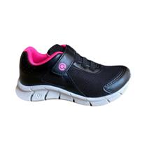 Tenis Infantil Ortopé Flex Run tiras autocolantes Elastico Preto Rosa