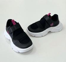 Tênis Infantil Pampili Menina Preto Rosa tiras autocolantes Conforto Estilo Casual Esportivo Moda Kids Fashion