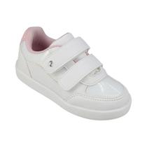 Tênis Infantil Pampili Mini Joy Branco E Rosa tiras autocolantes 486.005