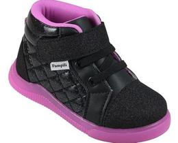 Tênis Infantil Pampili Pom Pom Preto e Pink Flúor 699.037