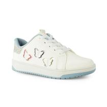 Tênis Infantil Pink Cats Casual Branco e Azul com Detalhes em Borboletas