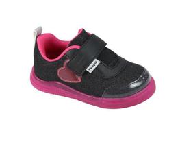 Tênis Infantil Pom Pom Coração Preto e Pink Flúor Pampili