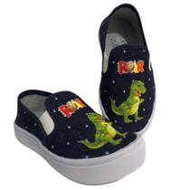 Tênis Infantil Slip On Sapatinho Iate Masculino Menino Calce Fácil Personagem Dinossauro Escolar