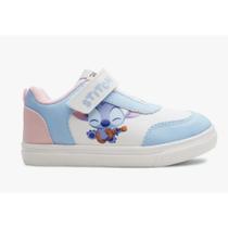 Tênis Infantil Stitch Disney Branco-Azul-Rosa tiras autocolantes Tênis Infantil Stitch Disney Branco-Azul-Rosa tiras autocolantes