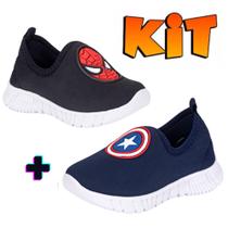 tenis infantil uniflex kit 2 pares tenis meia infantil homem aranha capitão america