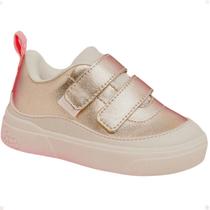 Tênis Infantil Yumi Pampili Colegial Tiras Auto Colantes Desenho Flores Na Sola Confortável Dourado Tênis Infantil Yumi Pampili Colegial Tiras Auto Colantes Desenho Flores Na Sola Confortável Dourado