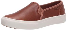 Tênis Keds Double Decker Slip on feminino em couro de conhaque Tênis Keds Double Decker Slip on feminino em couro de conhaque